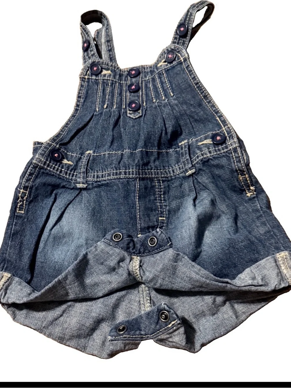 OshKosh B'gosh Pleated Denim Shortalls Romper 18M - EUC